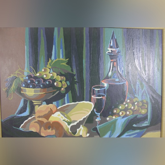 1970’s Vintage Wine and Fruit Still Life Paint by Numbers Painting, PBN Framed - Picture 2 of 9